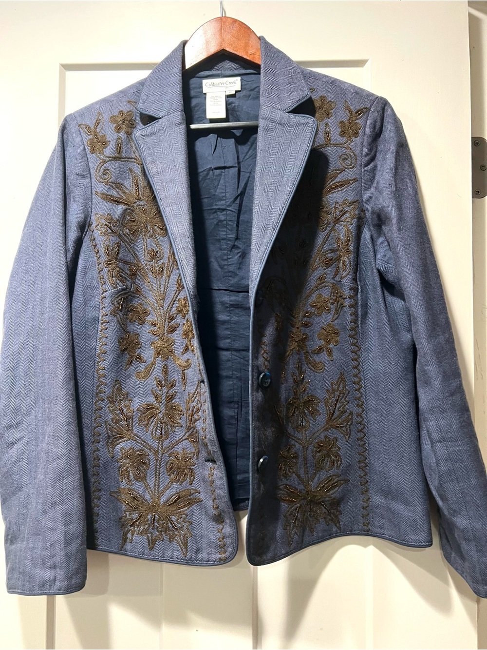 Coldwater Creek Embroidered Herringbone Blazer Beaded Boho Western Jacket M